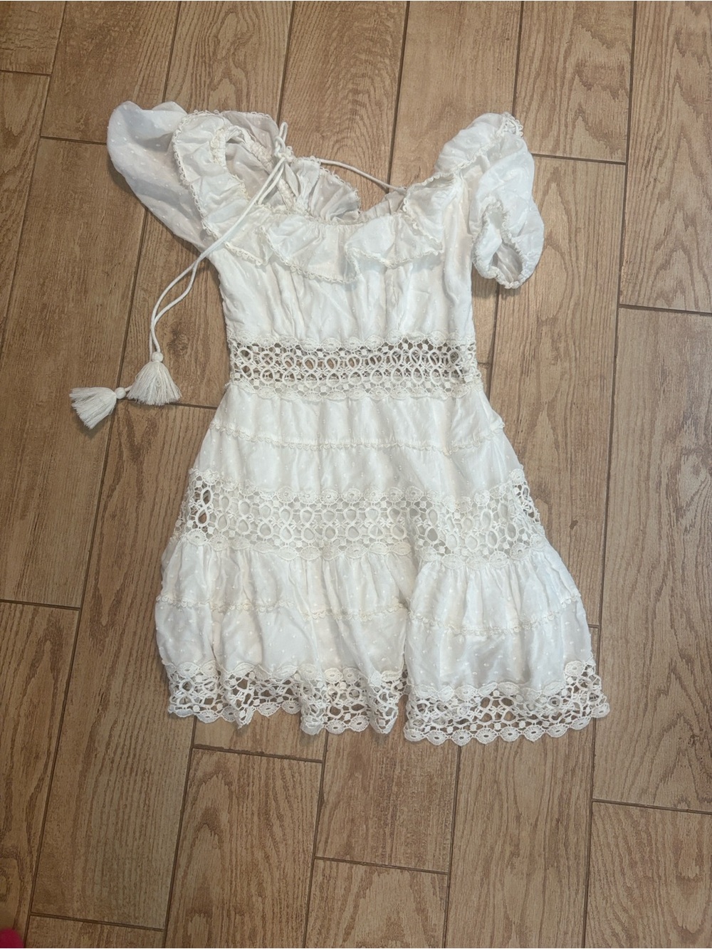 Free people Cream Eyelet Tiered Mini Dress
